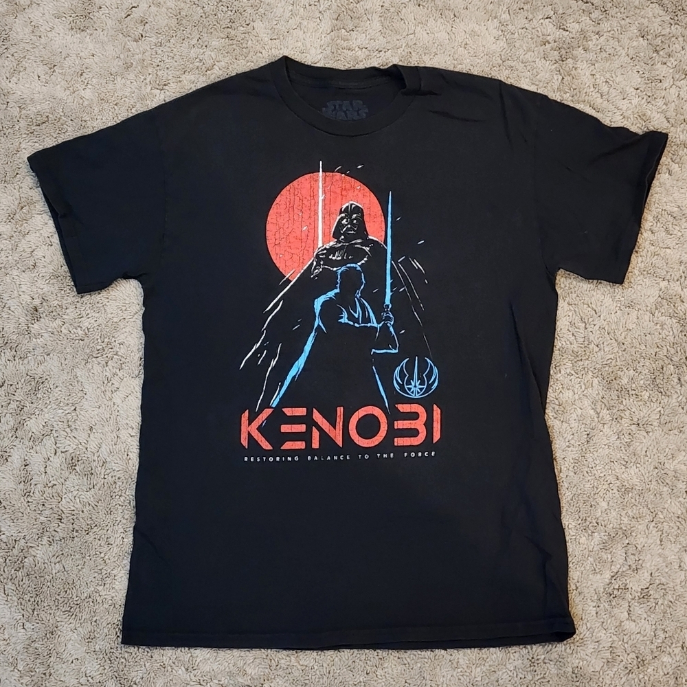 Star Wars Kenobi and Darth Bader Black Graphic Short Sleeve Adult T-Shirt Size M